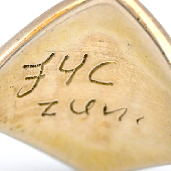 VINTAGE ZUNI STERLING SILVER TURQUOISE INLAY RING By FYC Zuni SIZE 7 - Picture 6 of 6